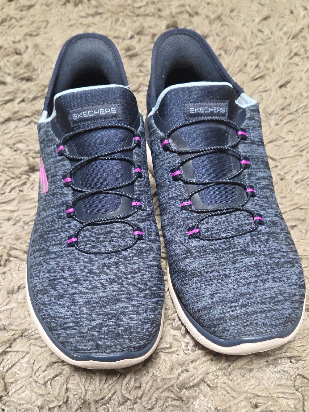 Skechers Women's Heathered Navy Slip-On Sneakers with Pink Accents